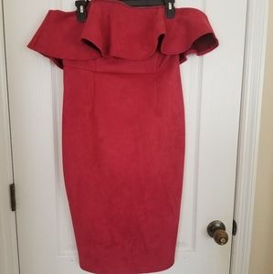 Red strapless dress